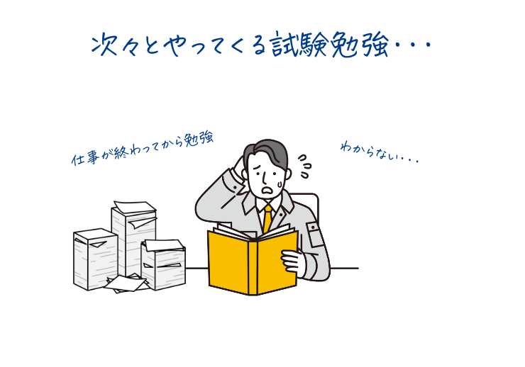 試験勉強に苦しむ新入行員